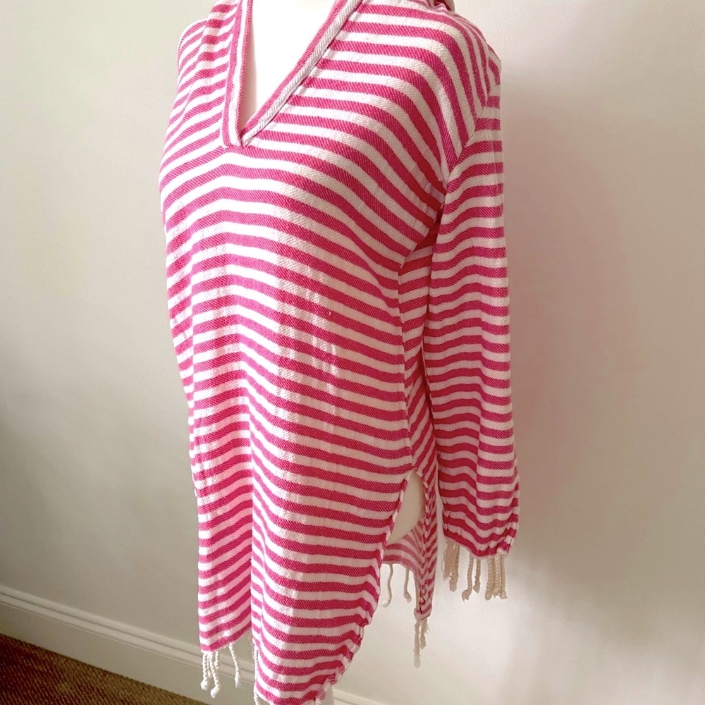 Turkish-T Beach Candy Striped Hooded Swim Cover-Up Pink - Size M/L